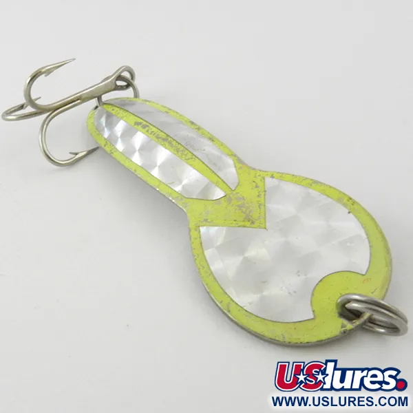 Vintage  Glen Evans Loco 3 UV, 3/5oz Nickel / Yellow / Hologram UV Glow in UV light, Fluorescent fishing spoon #4000