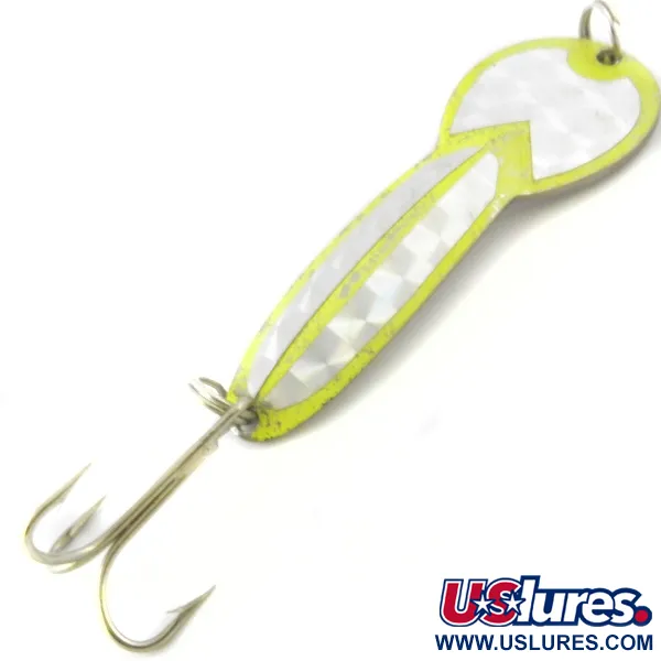 Vintage  Glen Evans Loco 3 UV, 3/5oz Nickel / Yellow / Hologram UV Glow in UV light, Fluorescent fishing spoon #4000