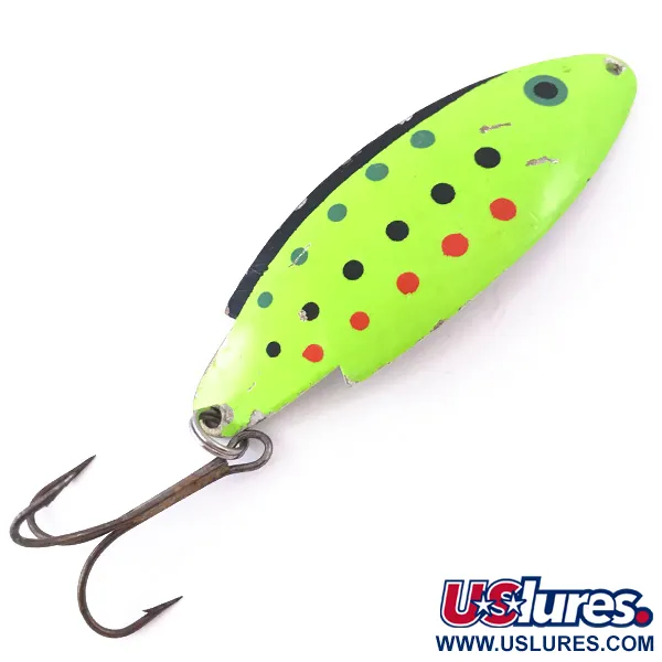 Vintage   Thomas Buoyant UV , 3/4oz Chartreuse / White UV Glow in UV light, Fluorescent fishing spoon #4001