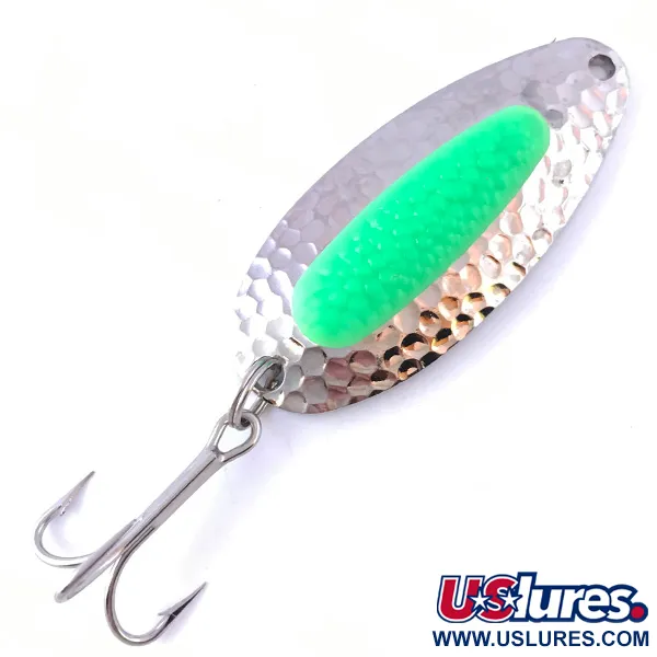 Vintage   Blue Fox Pixee UV, 3/4oz Nickel / Green UV Glow in UV light, Fluorescent fishing spoon #4064