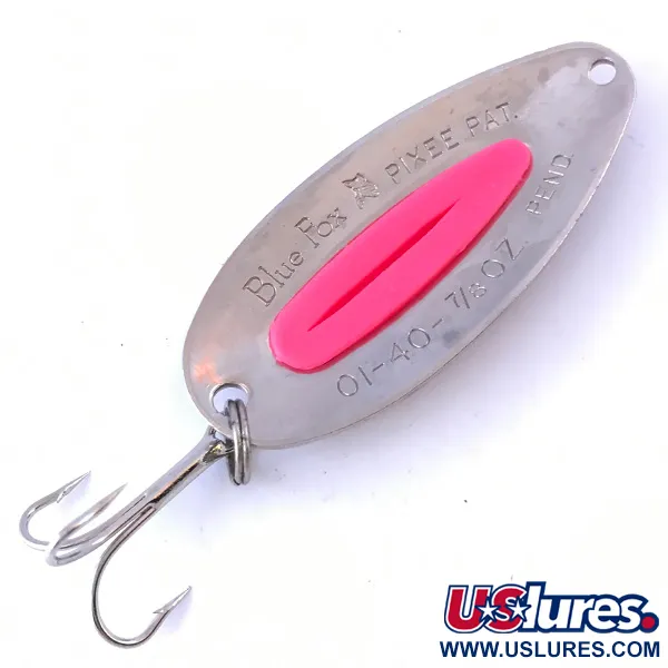 Vintage   Blue Fox Pixee UV, 3/4oz Nickel / Pink fishing spoon #4065