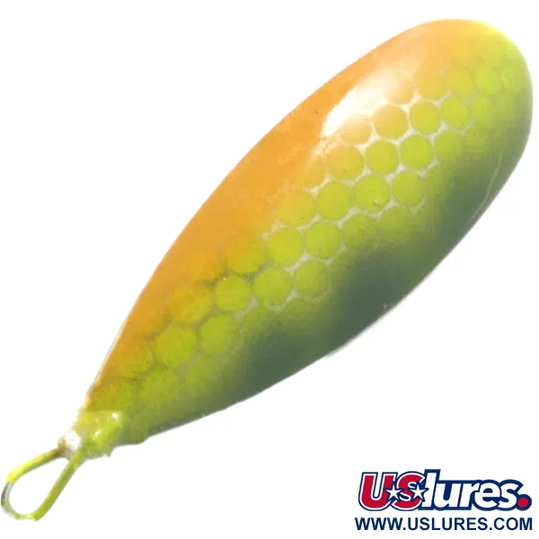 Vintage   Weedless Johnson Silver Minnow, 1/3oz Nickel / Orange / Green fishing spoon #4073