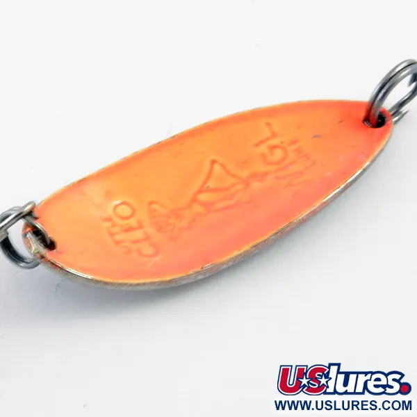 Vintage  Seneca Little Cleo (Hula Girl) UV, 1/2oz Nickel / Orange UV Glow in UV light, Fluorescent fishing spoon #4076
