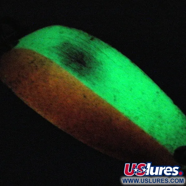 Vintage  Seneca Little Cleo (Hula Girl) Glow, 1/3oz Nickel / White / Orange Glow fishing spoon #4097