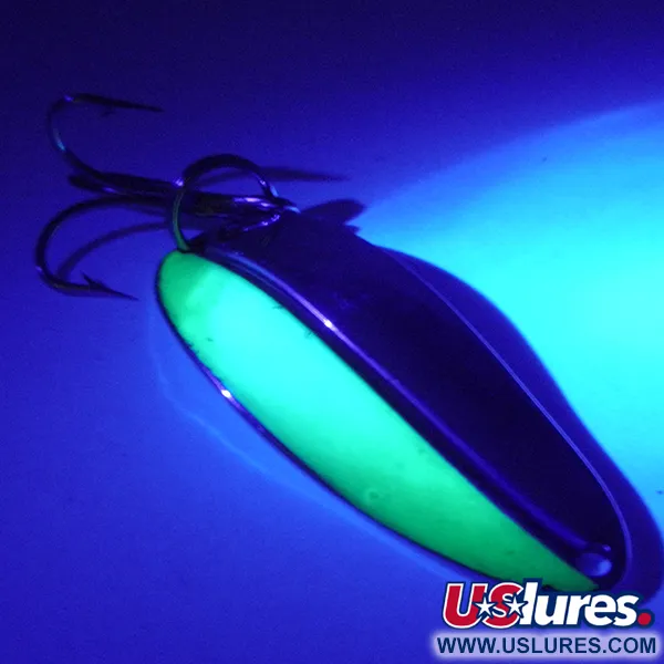 Vintage  TODDCO Main liner UV (Glows in UV light), 2/5oz Nickel / Green UV Glow in UV light, Fluorescent fishing spoon #4175