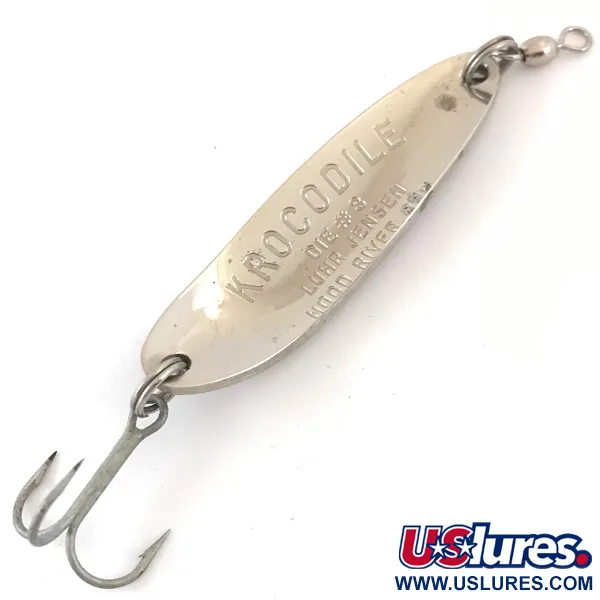 Vintage  Luhr Jensen Krocodile Die #3, 1/2oz Nickel / Blue fishing spoon #4195