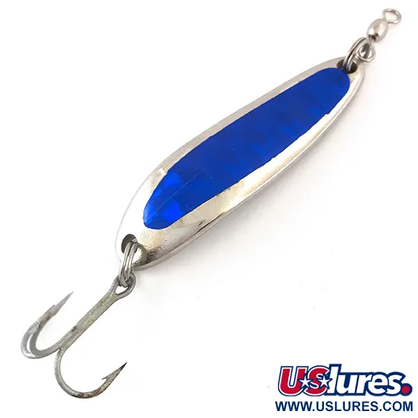 Vintage  Luhr Jensen Krocodile Die #3, 1/2oz Nickel / Blue fishing spoon #4195