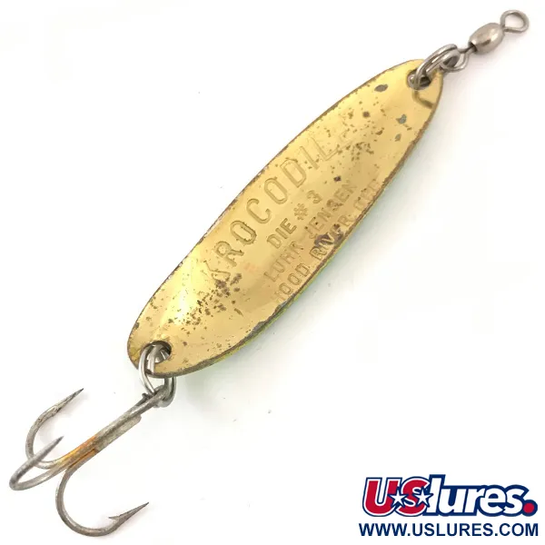 Vintage  Luhr Jensen Krocodile Die #3 UV, 1/3oz Fire Tiger / Gold fishing spoon #4196