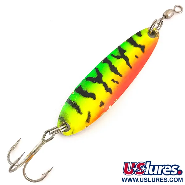 Vintage  Luhr Jensen Krocodile Die #3 UV, 1/3oz Fire Tiger / Gold fishing spoon #4196