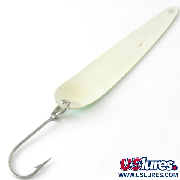 Vintage  Eppinger Dardevle JR Flutter Devle 3100 UV, 3/16oz White / Green UV Glow in UV light, Fluorescent fishing spoon #4213