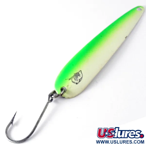 Vintage  Eppinger Dardevle JR Flutter Devle 3100 UV, 3/16oz White / Green UV Glow in UV light, Fluorescent fishing spoon #4213