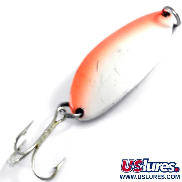 Vintage  Seneca Little Cleo (Hula Girl), 2/3oz White Pearl / Nickel / Red UV Glow in UV light, Fluorescent fishing spoon #4313
