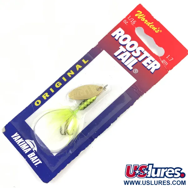  Yakima Bait Worden’s Original Rooster Tail, 1/16oz Gold / Chartreuse fishing spoon #4442