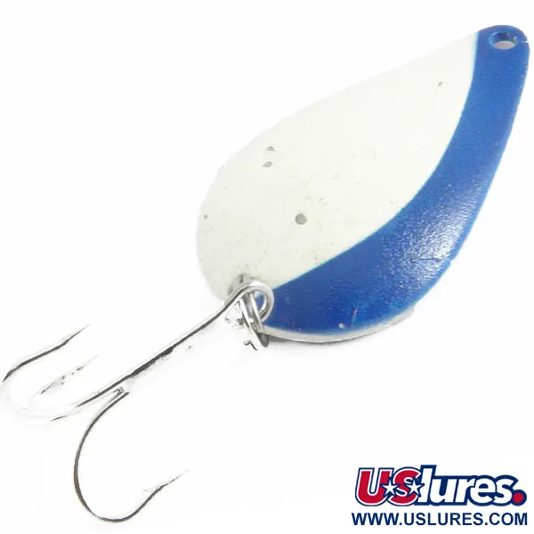 Vintage  Acme K.O. Wobbler Glow, 3/4oz White / Blue / Nickel Glow in Dark fishing spoon #4344