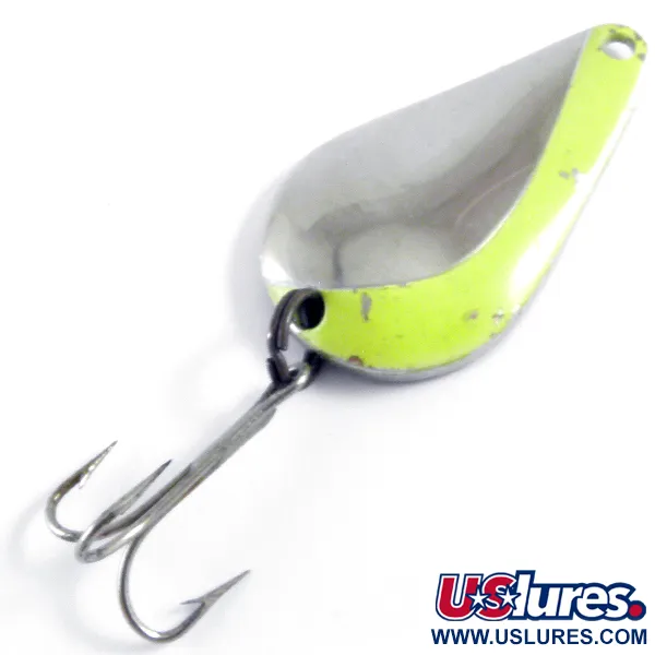 Vintage  Acme K.O. Wobbler UV, 1/2oz Nickel / Green fishing spoon #4346