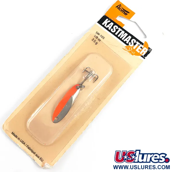  Acme Kastmaster UV, 1/8oz Nickel / Orange UV Glow in UV light, Fluorescent fishing spoon #4381