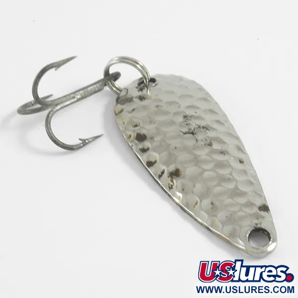 Vintage   Atlantic Lures Sparkling Gem-Spoon, 3/16oz Hammered Nickel fishing spoon #4438