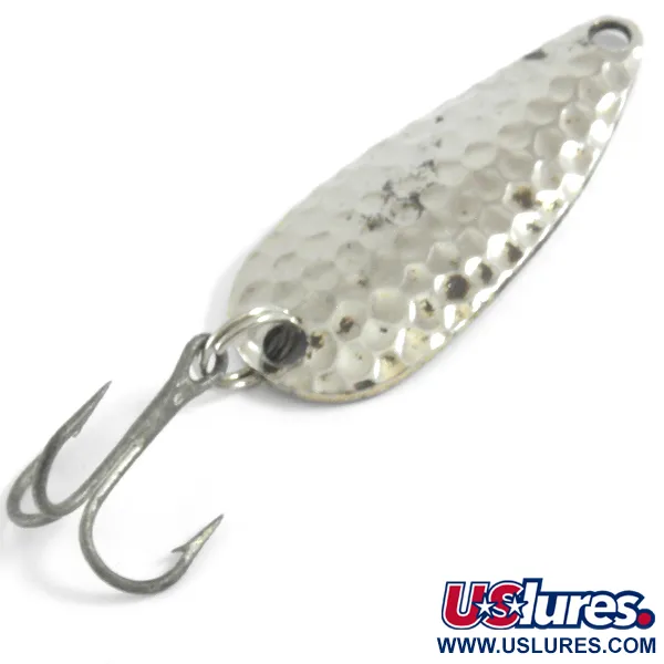 Vintage   Atlantic Lures Sparkling Gem-Spoon, 3/16oz Hammered Nickel fishing spoon #4438