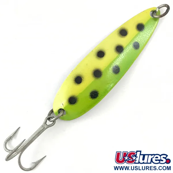 Vintage  Luhr Jensen Krocodile Die #5, 3/4oz Yellow / Green / Nickel fishing spoon #4470