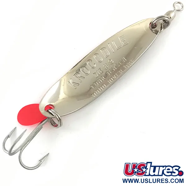 Vintage  Luhr Jensen Krocodile Die #3 UV, 1/3oz Hammered Nickel / Red fishing spoon #4472