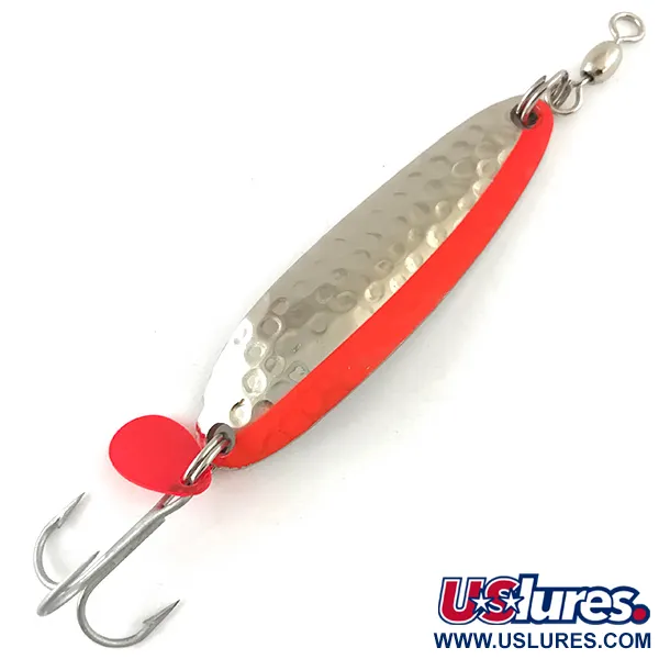 Vintage  Luhr Jensen Krocodile Die #3 UV, 1/3oz Hammered Nickel / Red fishing spoon #4472
