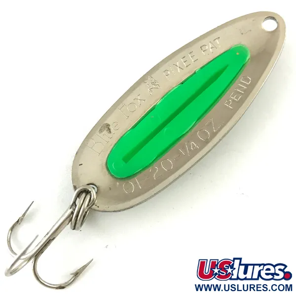 Vintage   Blue Fox Pixee , 1/4oz Hammered Nickel / Green fishing spoon #4473