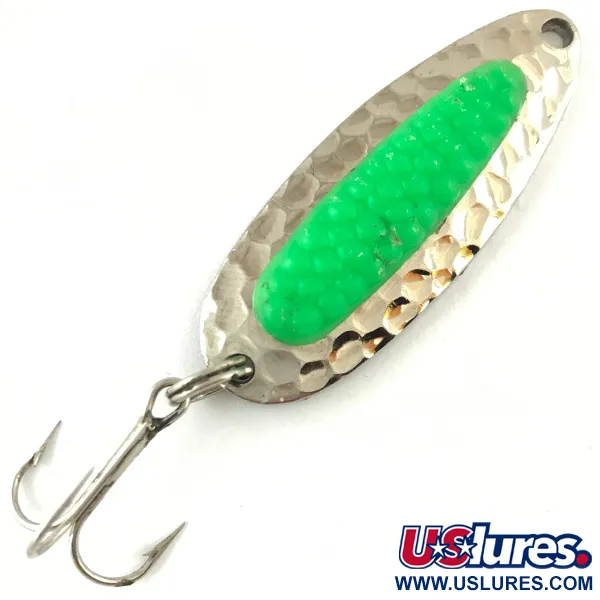 Vintage   Blue Fox Pixee , 1/4oz Hammered Nickel / Green fishing spoon #4473