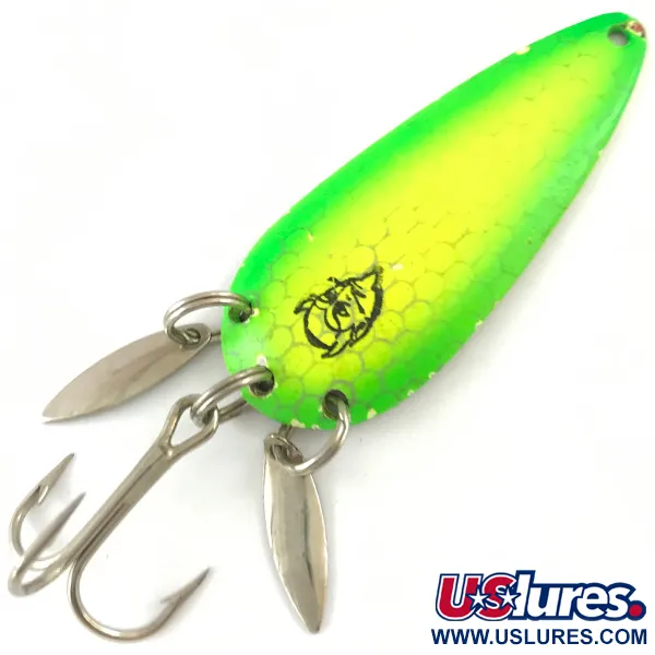 Vintage  Eppinger Dardevle Imp Klicker UV, 2/5oz Fluorescent Green UV Glow in UV light, Fluorescent fishing spoon #4481