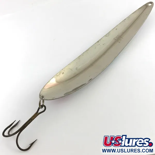 Vintage   Lucky Strike Canoe Wobbler, 1 2/3oz White Pearl / Nickel / Red fishing spoon #4526