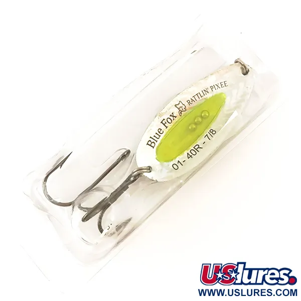   Blue Fox Rattlin Pixee UV, 3/4oz Rainbow Herring / Yellow fishing spoon #4557