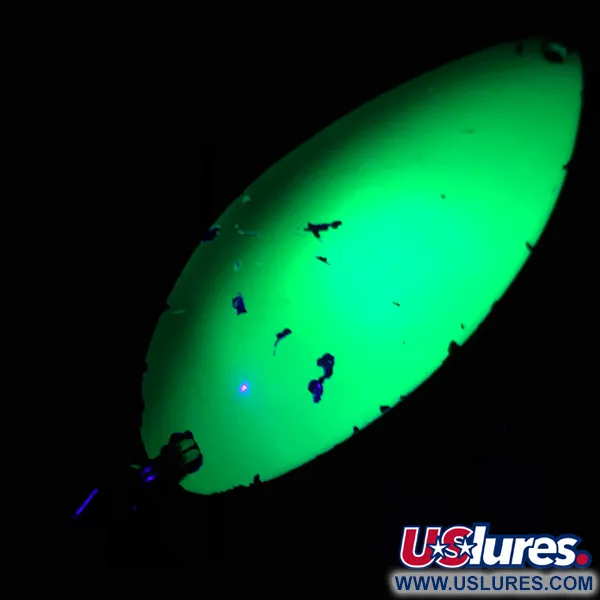 Vintage   Acme Little Cleo UV, 3/4oz Yellow / Green / Nickel fishing spoon #4561