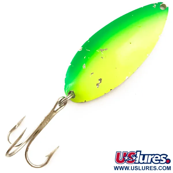 Vintage   Acme Little Cleo UV, 3/4oz Yellow / Green / Nickel fishing spoon #4561