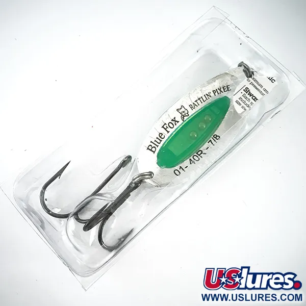   Blue Fox Rattlin Pixee UV, 3/4oz Nickel / Green fishing spoon #4575