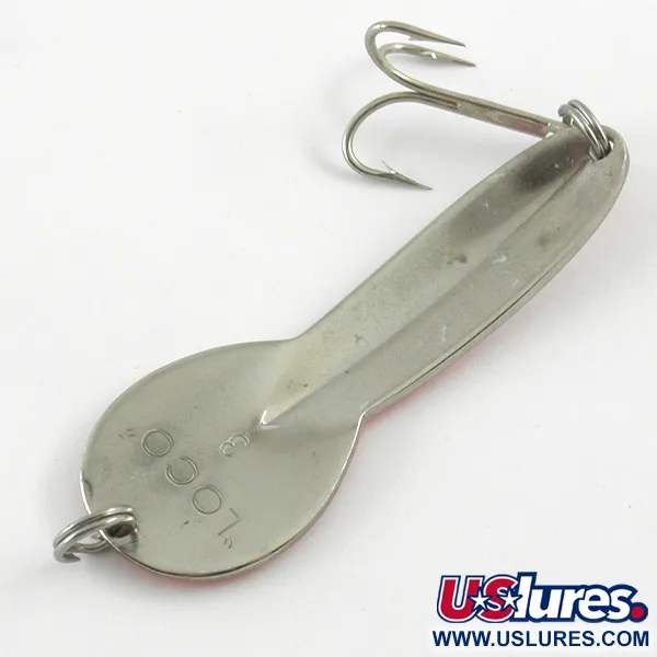 Vintage  Glen Evans Loco 3, 3/5oz Fluorescent Orange / Nickel fishing spoon #4610
