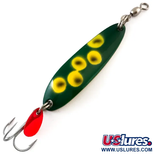 Vintage  Luhr Jensen Krocodile Die #3, 1/3oz Frog / Brass fishing spoon #4615