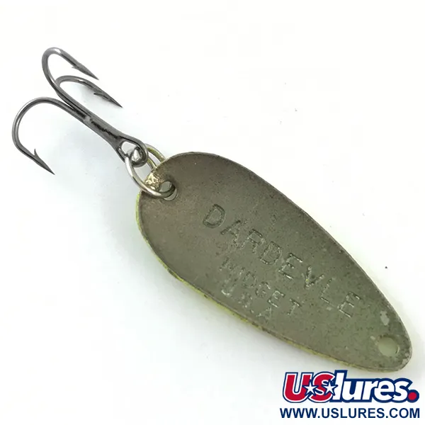 Vintage  Eppinger Dardevle Midget UV, 3/16oz Fluorescent Yellow / Silver fishing spoon #4643