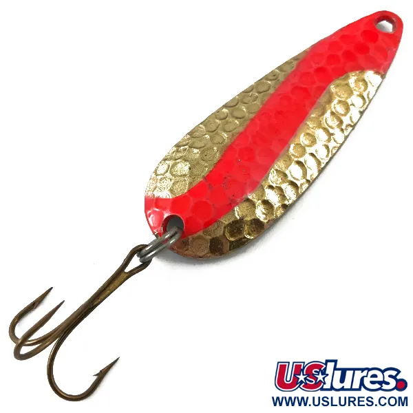 Vintage  Rainbow Plastics Pot-O-Gold UV, 2/5oz Hammered Gold / Red fishing spoon #4651