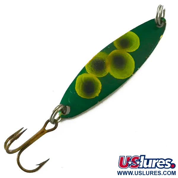 Vintage  Luhr Jensen Needlefish 1, 1/16oz Frog / Green / Brass fishing spoon #4655
