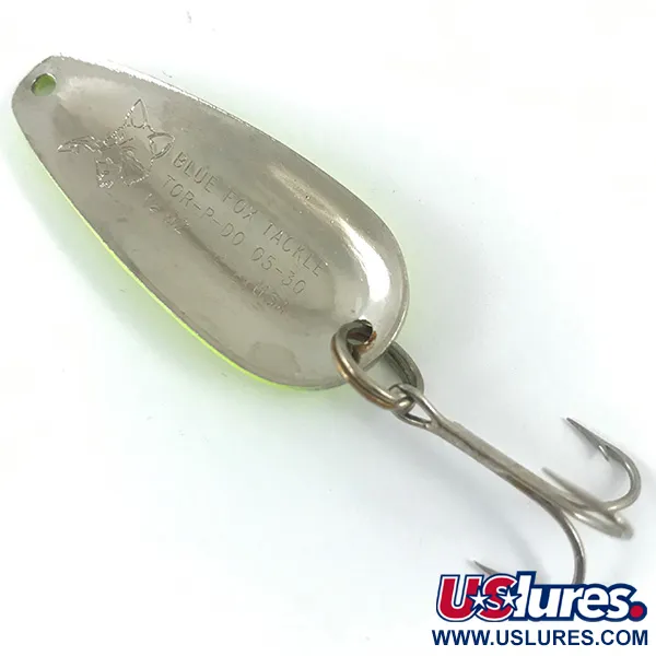 Vintage   Blue Fox Tor-P-Do UV, 1/2oz Yellow / Nickel UV Glow in UV light, Fluorescent fishing spoon #4690