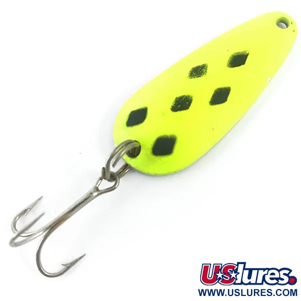 Vintage   Blue Fox Tor-P-Do UV, 1/2oz Yellow / Nickel UV Glow in UV light, Fluorescent fishing spoon #4690