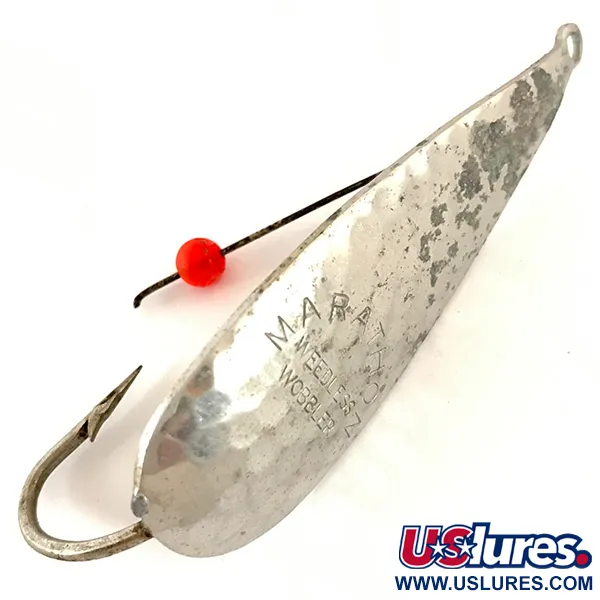 Vintage   Weedless Marathon Weedless Wobbler, 1/2oz Hammered Silver fishing spoon #4701