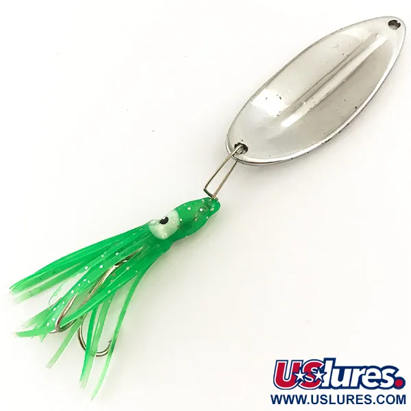 Vintage  TODDCO Main liner Squid, 1/2oz Nickel / Green fishing spoon #4715