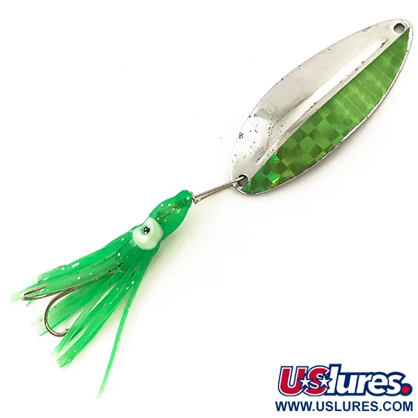 Vintage  TODDCO Main liner Squid, 1/2oz Nickel / Green fishing spoon #4715