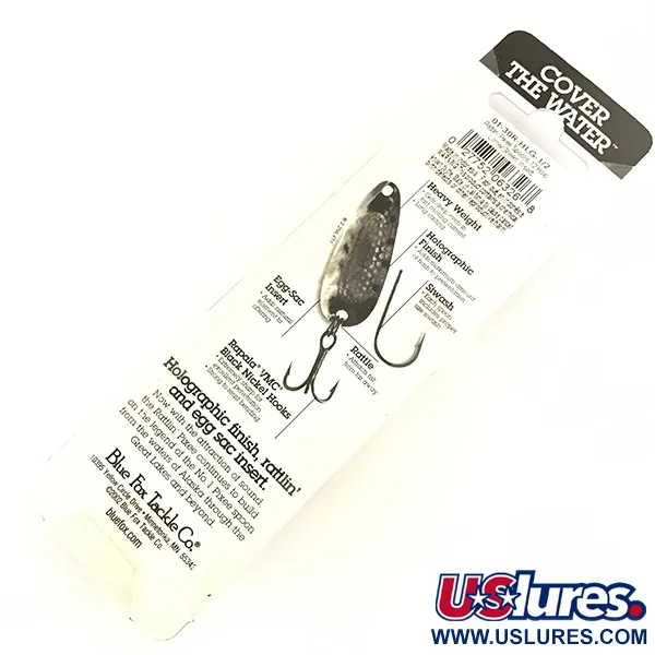   Blue Fox Rattlin Pixee UV, 1/2oz Rainbow Herring / Green / UV Glow in UV light, Fluorescent fishing spoon #4737