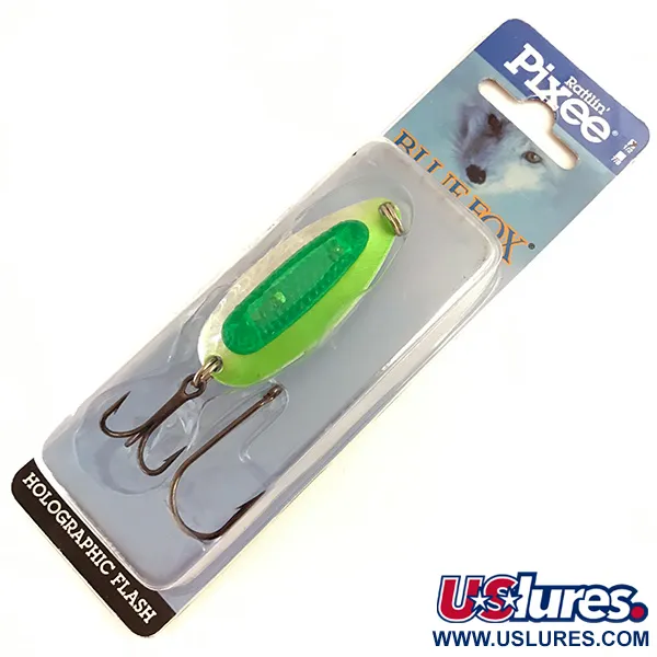   Blue Fox Rattlin Pixee UV, 1/2oz Rainbow Herring / Green / UV Glow in UV light, Fluorescent fishing spoon #4737