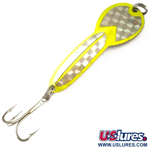 Vintage   Loco 3 Glen Evans UV, 3/5oz Nickel / Yellow / UV Glow in UV light, Fluorescent  fishing spoon #4761