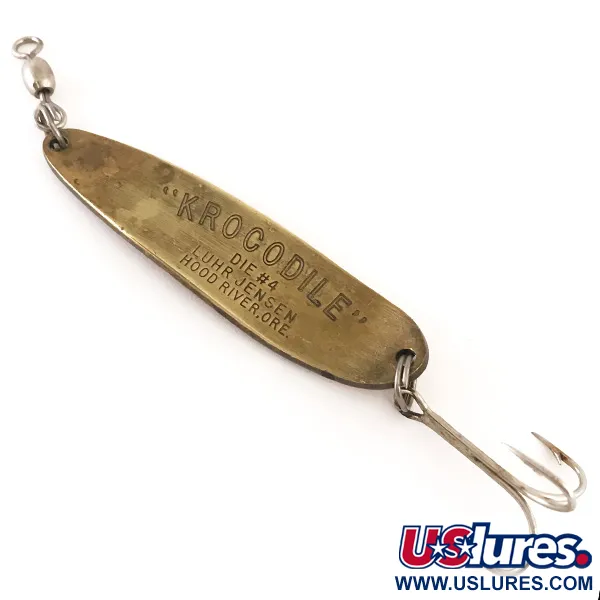 Vintage  Luhr Jensen Krocodile Die #4, 3/5oz Brass / Red fishing spoon #4770