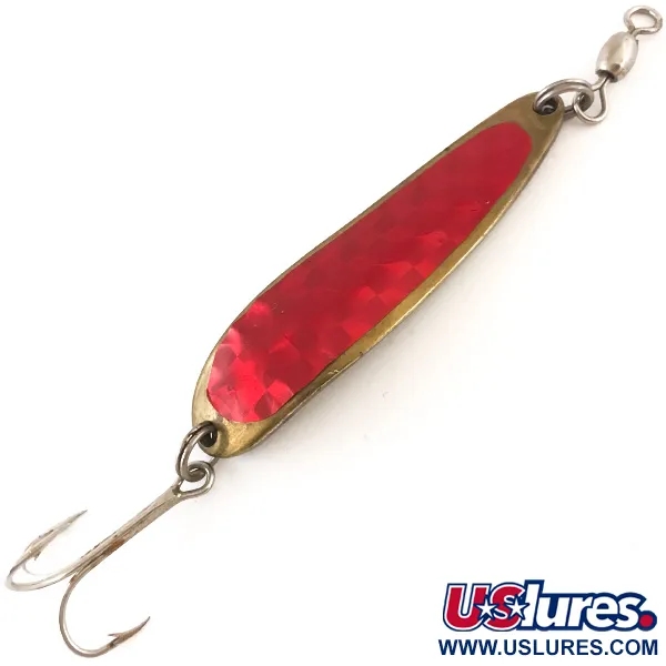 Vintage  Luhr Jensen Krocodile Die #4, 3/5oz Brass / Red fishing spoon #4770