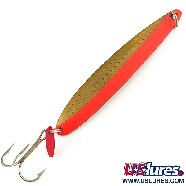 Vintage  Bay de Noc Bay De Noc Laker Taker UV, 3/4oz Gold / Fluorescent Orange UV Glow in UV light, Fluorescent fishing spoon #4810