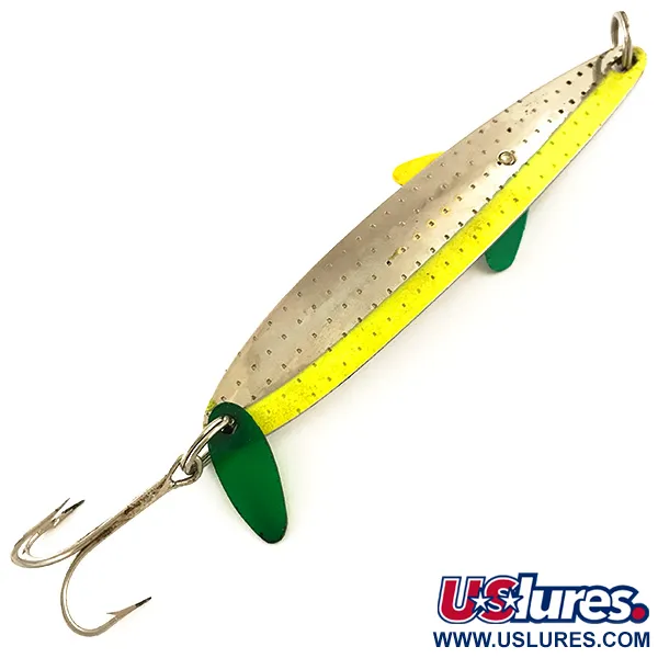 Vintage  Bay de Noc Bay De Noc Laker Taker UV, 3/4oz Silver / Fluorescent Yellow UV Glow in UV light, Fluorescent fishing spoon #4811